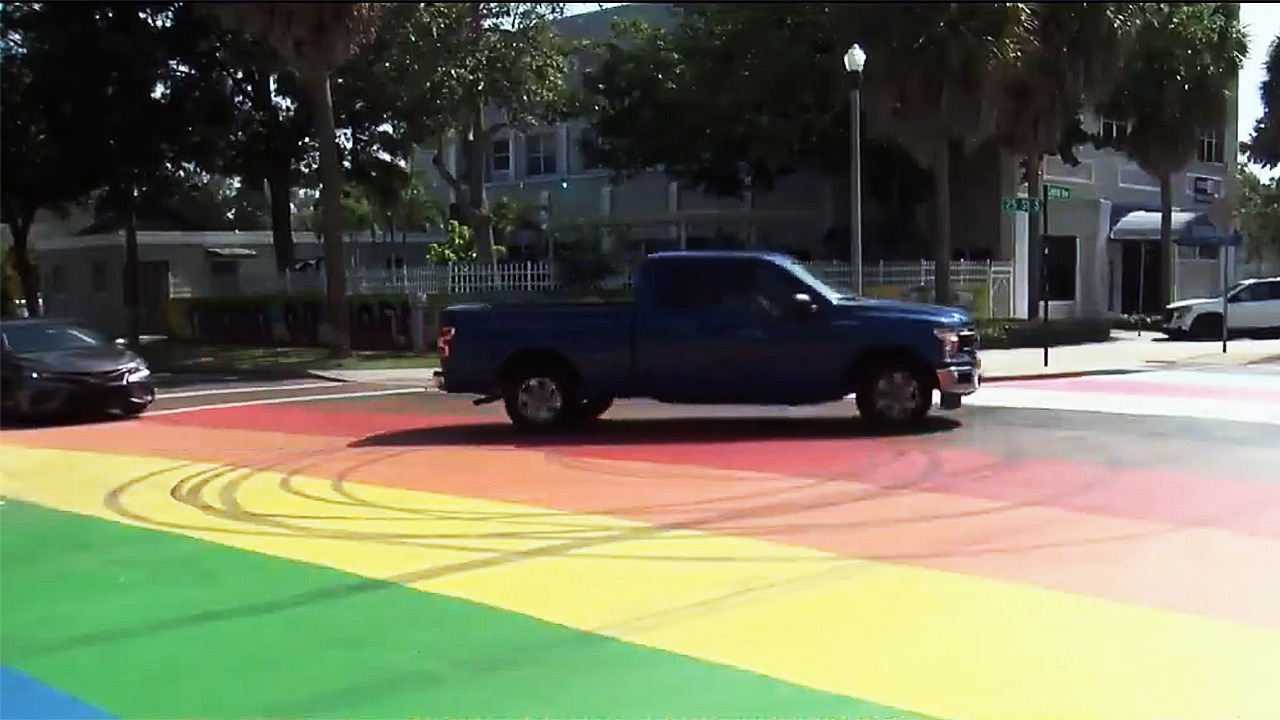“They’re Out To Get Us”: Florida LGBTQ Pride Crosswalk Damaged By Burnouts